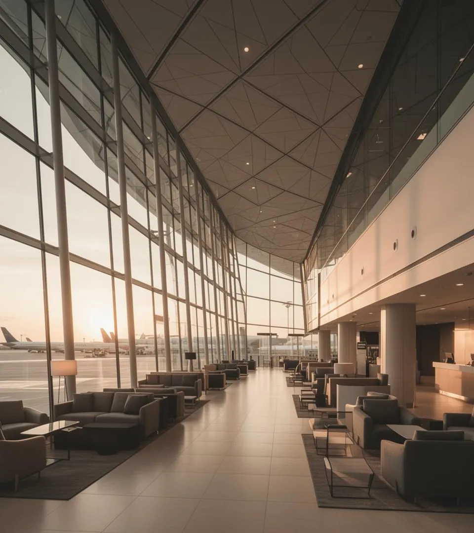 Modern airport terminal with geometric architecture